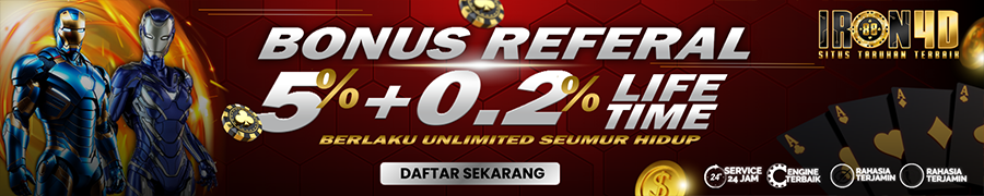 BONUS 5%   0.2% AJAK TEMAN BERMAIN Di IRON4D